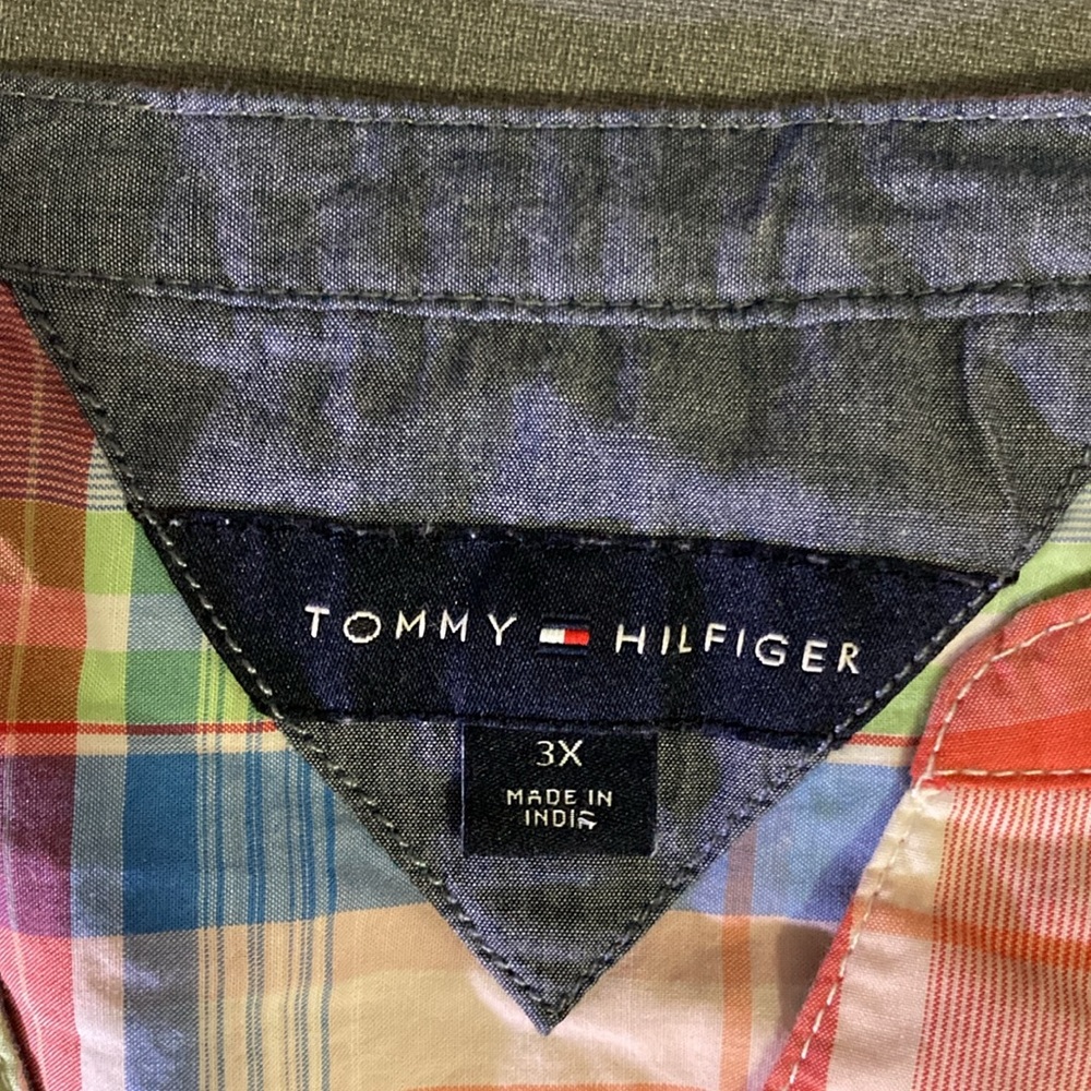 Tommy Hilfiger Size 1X colorful Plaid Long sleeves V neck shirt Made in India - Picture 10 of 12